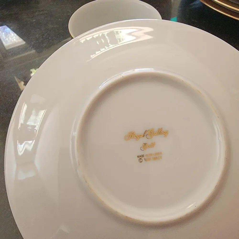 Royal Gallery Gold Buffet Cup & Saucer White Gold Trim Porcelain Sri Lanka 1991